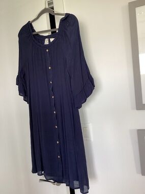 NAIF Navy Button-Front Boho Midi Dress